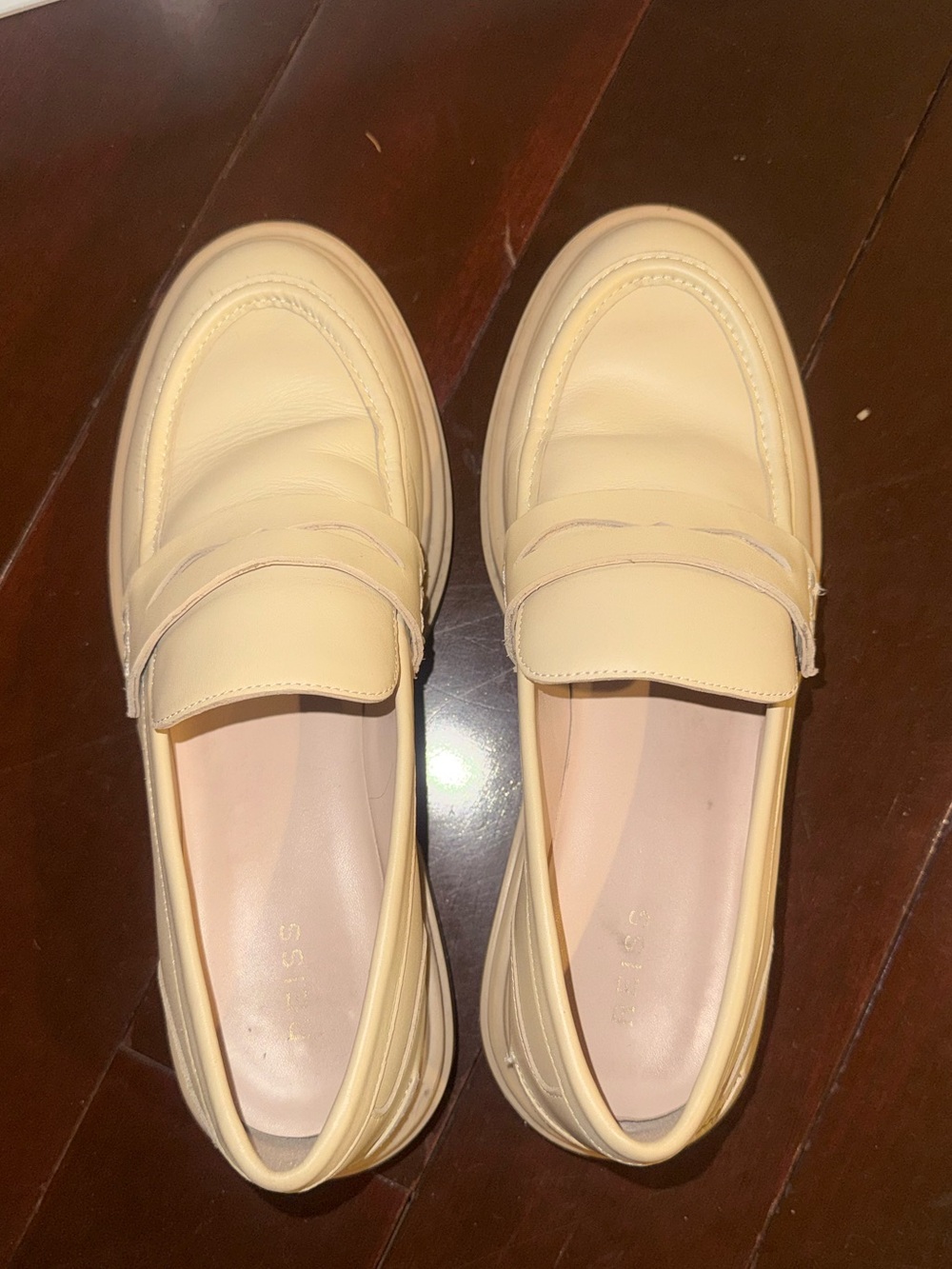Cream Leather Penny Loafers